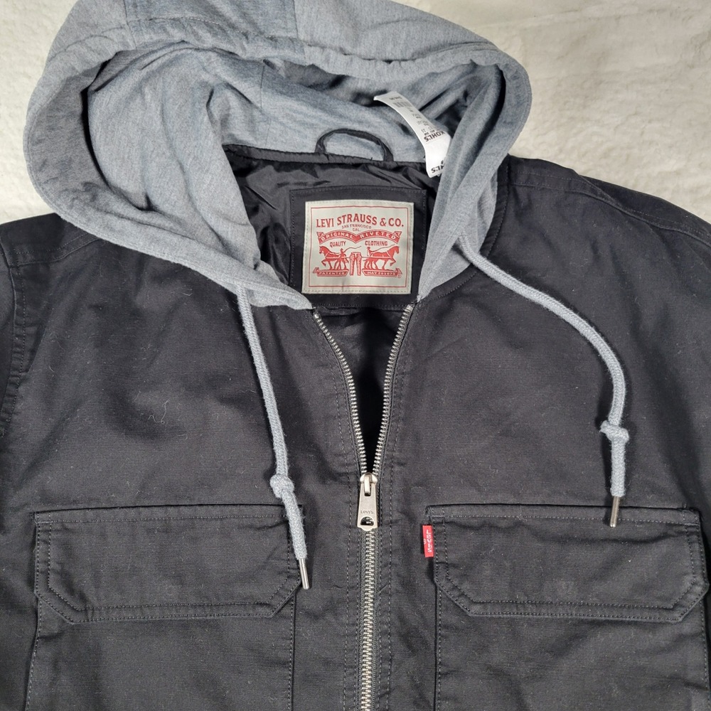 Levi's Hooded Worker Jacket Mens XXL Black Grey LM6RC421 Canvas Full Zip